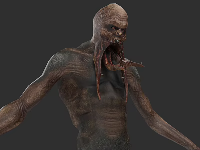 Grotesque Monster Character With Emaciated Body Distorted Face And Tentacle Tongue 3d model
