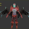 Blue Skinned Mythical Character With Horns Red Gold Armor And Blue Wings