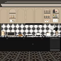 Modern Kitchen Interior With White Cabinets Black Countertops And Geometric Pattern Floor Tiles