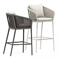 Rattan Bar Stools With White Cushions Dark And Light Metal Legs Design