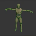 Wooden Mechanical Robot Model Standing With Outstretched Arms And Metallic Joints