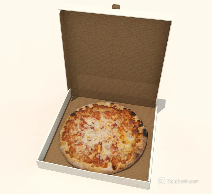 Open Cardboard Pizza Box With Freshly Baked Cheese Pizza Inside 3d model 