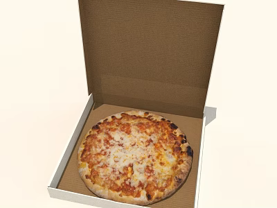 Open Cardboard Pizza Box With Freshly Baked Cheese Pizza Inside 3d model