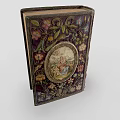 Antique Book With Ornate Floral Pattern Cover And Central Circular Painting