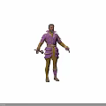 Man in Purple and Yellow Ornate Outfit Holding Decorative Staff with Front and Back Views