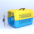 Yellow And Blue Plastic Pet Cage With Metal Door Open And Closed Design