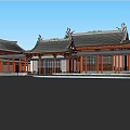 Ancient Architecture Classic Roof Design With Wooden Structure And Courtyard View