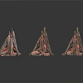 Modern Campfire Wood Pile Models With Red Black Colored Logs In Decorative Stacks