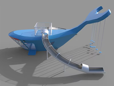 Whale Shaped Blue Playground Equipment with Slide and Swings for Kids Outdoor Fun Structure 3d model