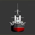 3D Rendered Warship With Red Hull And Deck