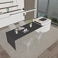 Modern Dining Table Set With Black Table Four Grey Chairs And Green Plant Decor