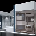 Modern Exhibition Booth Displaying Bathroom Products With Glass Walls Bathtubs Vanities And Tiles