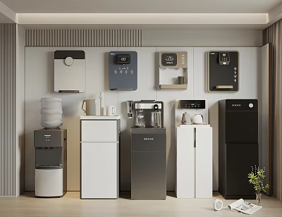 Various Water Dispensers And Purifiers In Room 3d model