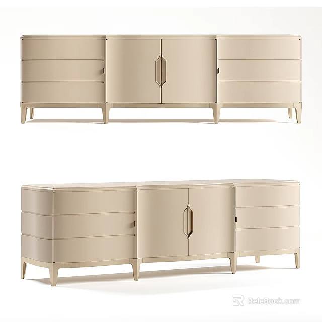 Modern Light Beige Dresser With Sleek Design Drawers And Cabinet Doors 3d model 
