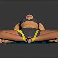 A Woman Performing Stretching Exercise With Yellow Resistance Band On Blue Yoga Mat