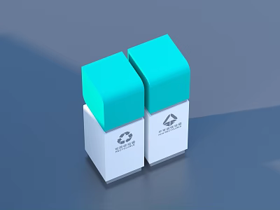 Two Blue Lidded White Recycling Bins With Recycle Symbol For Home Use 3d model