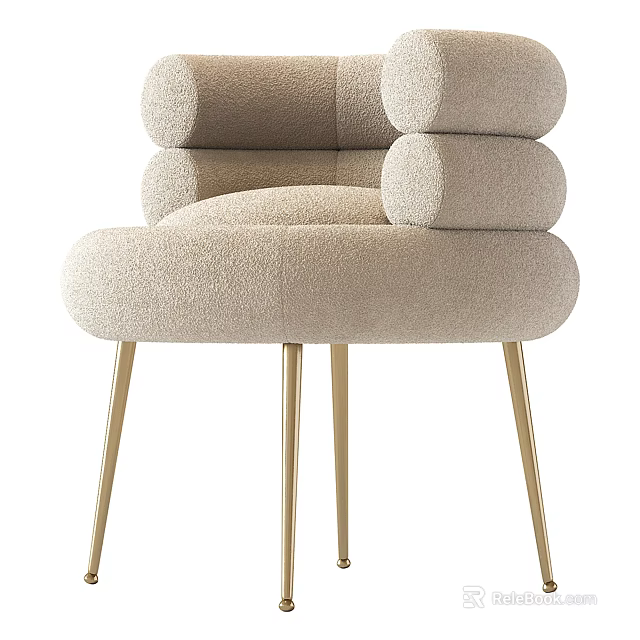 Beige Upholstered Modern Accent Chair With Gold Metal Legs And Comfortable Stylish Design 3d model 