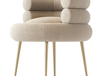 Beige Upholstered Modern Accent Chair With Gold Metal Legs And Comfortable Stylish Design 3d model