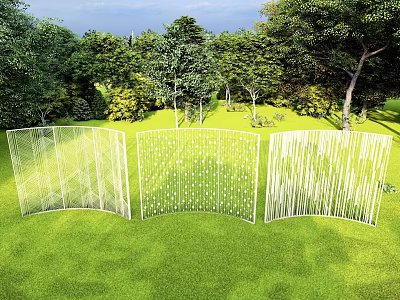Outdoor White Decorative Room Divider With Green Lawn And Trees In Garden 3d model