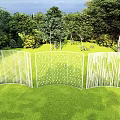Outdoor White Decorative Room Divider With Green Lawn And Trees In Garden