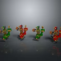 Four Green And Red Mechanical Game Movie Characters In Running Poses