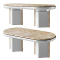Sleek Modern Oval Dining Table With Wooden Grain Top And White Cylindrical Legs