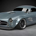 Vintage Modern Mercedes Sports Car With Light Blue Body Streamlined Design And Large Alloy Wheels