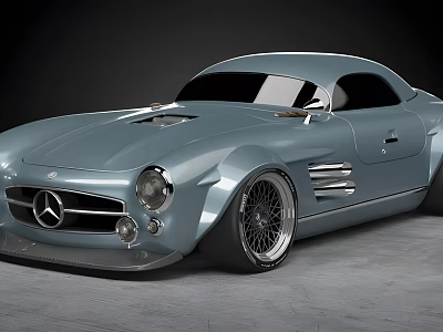Vintage Modern Mercedes Sports Car With Light Blue Body Streamlined Design And Large Alloy Wheels 3d model