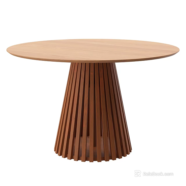 Modern Round Dining Table With Light Wood Top And Dark Slatted Base 3d model
