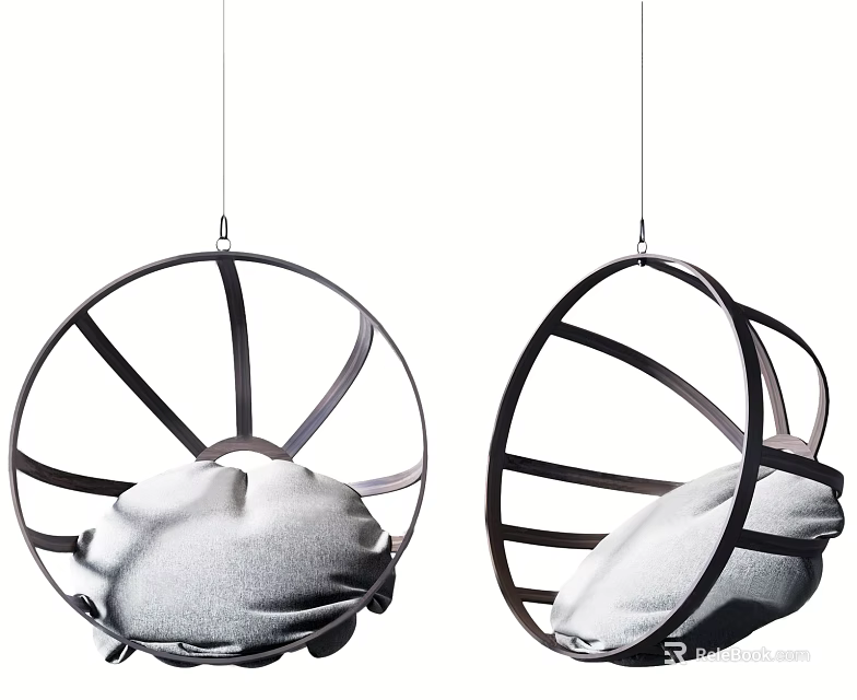 Modern Hanging Chairs With Round Oval Metal Frame And White Cushion 3d model 