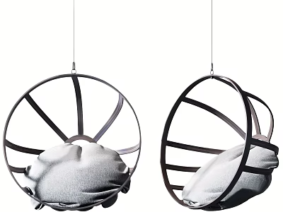 Modern Hanging Chairs With Round Oval Metal Frame And White Cushion 3d model