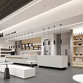 Modern Milk Tea Shop Interior With Counter Hanging Lights And Shelves