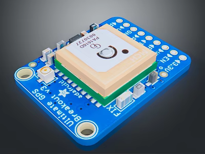 Blue GPS Breakout Board Module With Chip And Electronic Components 3d model