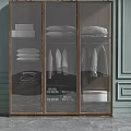 Modern Wooden Wardrobe with Transparent Glass Doors for Hanging and Folded Clothes Storage
