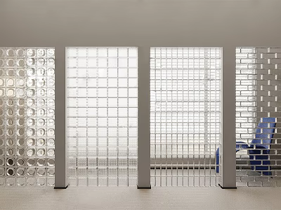 Modern Glass Room Divider With Grid Pattern In Bright Interior Space 3d model