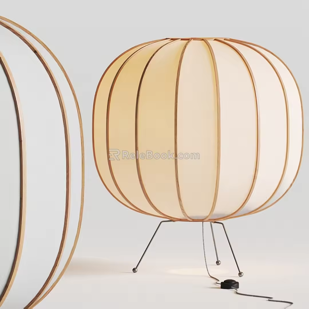 Qui Table Lamp Wooden Fabric Lantern Table Lamp 3d model