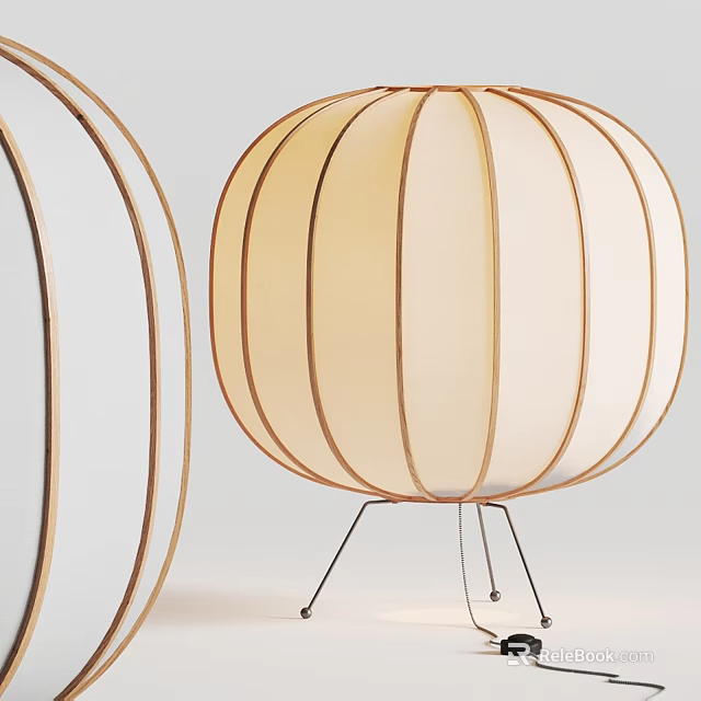 Modern Minimalist Lantern Shaped Table Lamp With Wooden Frame Beige Shade And Metal Stand Design 3d model 