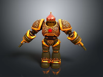 Fantasy Armored Warrior Character With Golden Ornate Armor And Red Accents Design 3d model