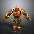 Fantasy Armored Warrior Character With Golden Ornate Armor And Red Accents Design