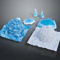 Wood Stone Textured Pieces In Blue White Tones With Different Shapes On Display Mats