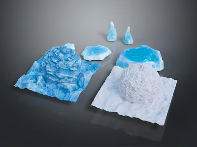 Wood Stone Textured Pieces In Blue White Tones With Different Shapes On Display Mats 3d model