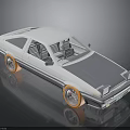 White And Gray Two Door Car Featuring Orange Wheels Sleek Exterior And Reflection