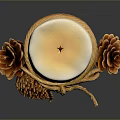 White Decorative Candle With Twine Wrapped Design And Pinecones At Base