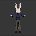 Detailed Rabbit 3D Character Model With White Face Long Ears Blue Jacket Brown Pants