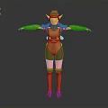 3D Female Character Model With Yellow Outfit Black Accents Elf Ears Hat And Long Boots