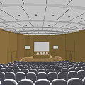Conference Room With Stepped Seating Lectern Screen Brown Walls And Ceiling Lights