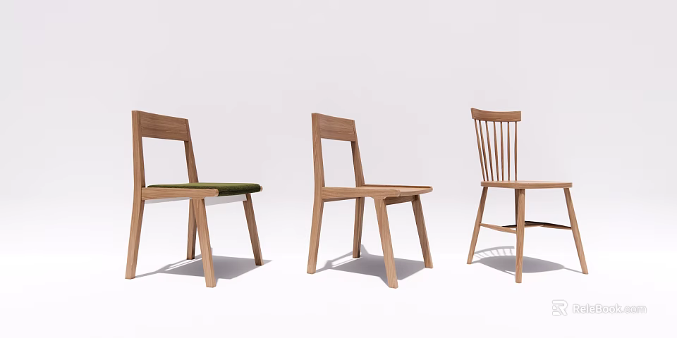 Modern Minimalist Wooden Dining Chairs With Three Different Designs For Home Dining Room 3d model 