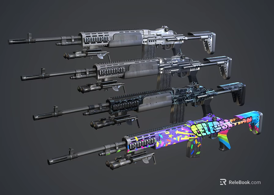 Assorted Rifles With Different Colors Various Designs And Colorful Patterns 3d model 