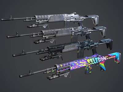 Assorted Rifles With Different Colors Various Designs And Colorful Patterns 3d model
