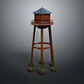 Wooden Water Tower Shaped Decorative Furniture With Roof And Support Legs